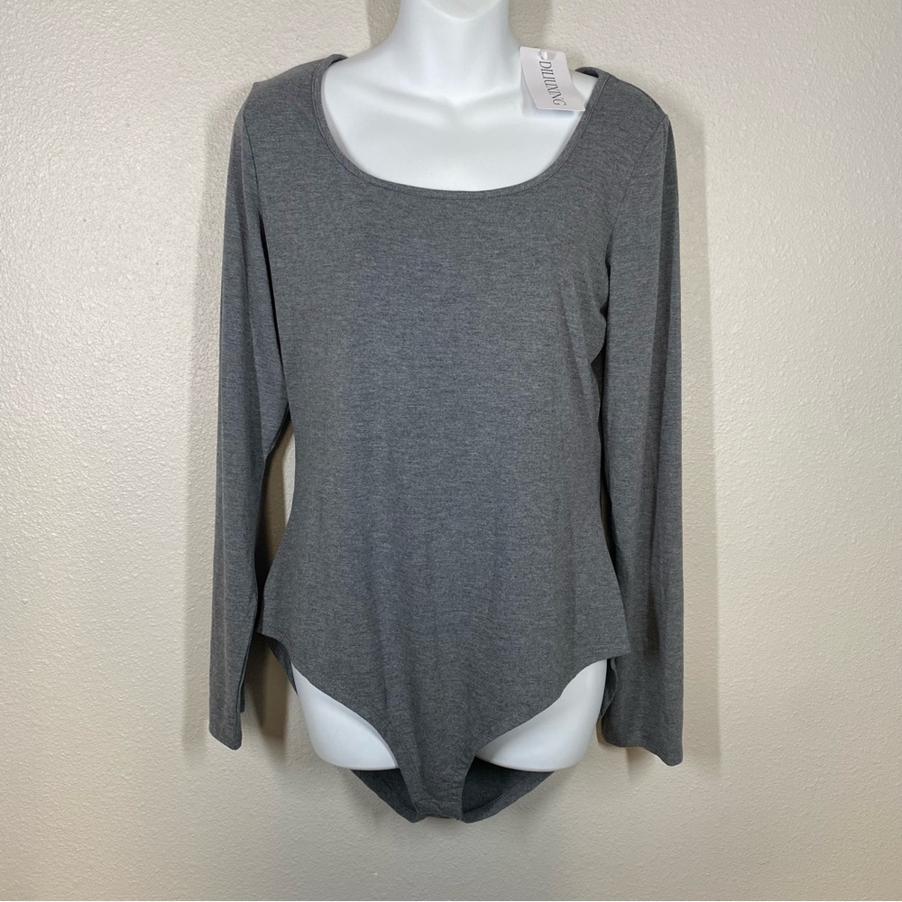 Nwt Grey Round Neck Long Sleeve  Basic Bodysuit Size 2XL